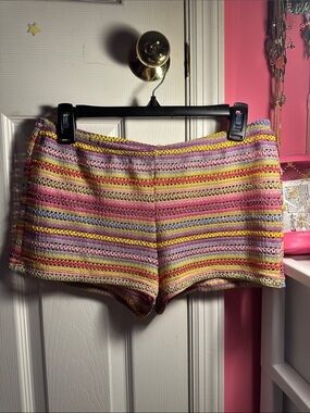 SHEIN Multicolor Crochet Stripe Bike Shorts - Pink, Yellow, Blue